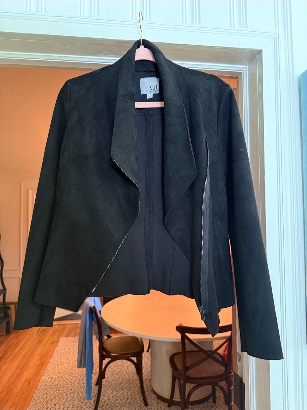 Kut from the Kloth Black Faux Suede Asymmetric Zip Jacket, Size M